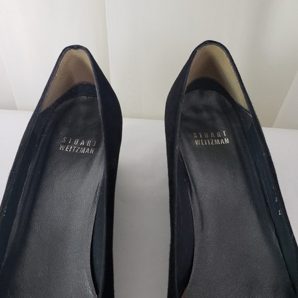 Stuart Weitzman black suede wedge elastic fabric wrap round toe 8.5 NARROW - Picture 5 of 9